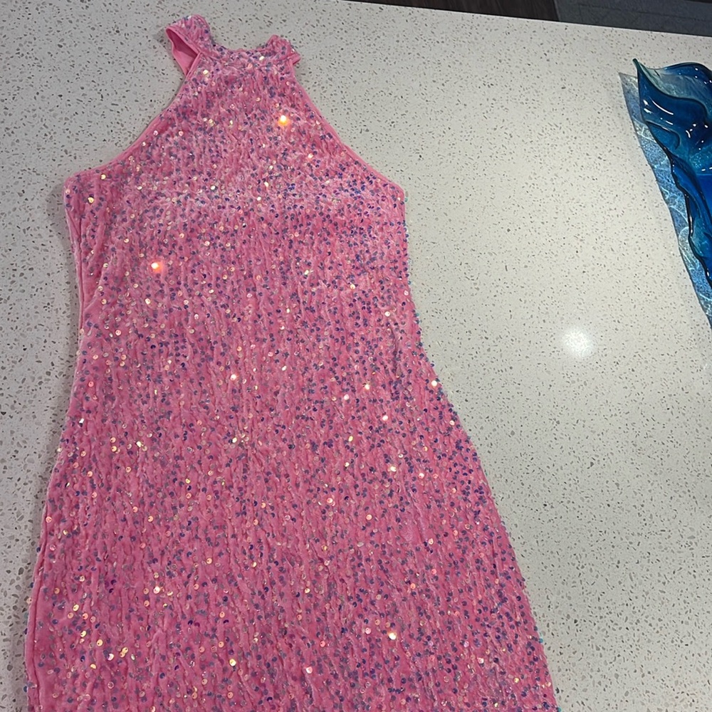 High neck pink sequin dress